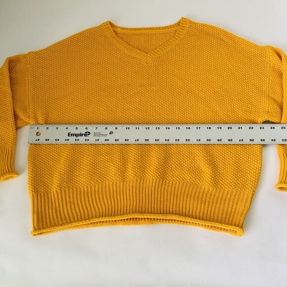 Chunky Knit Sweater Women S Mustard Yellow Oversized Balloon Sleeve VNeck Warm - Picture 4 of 6